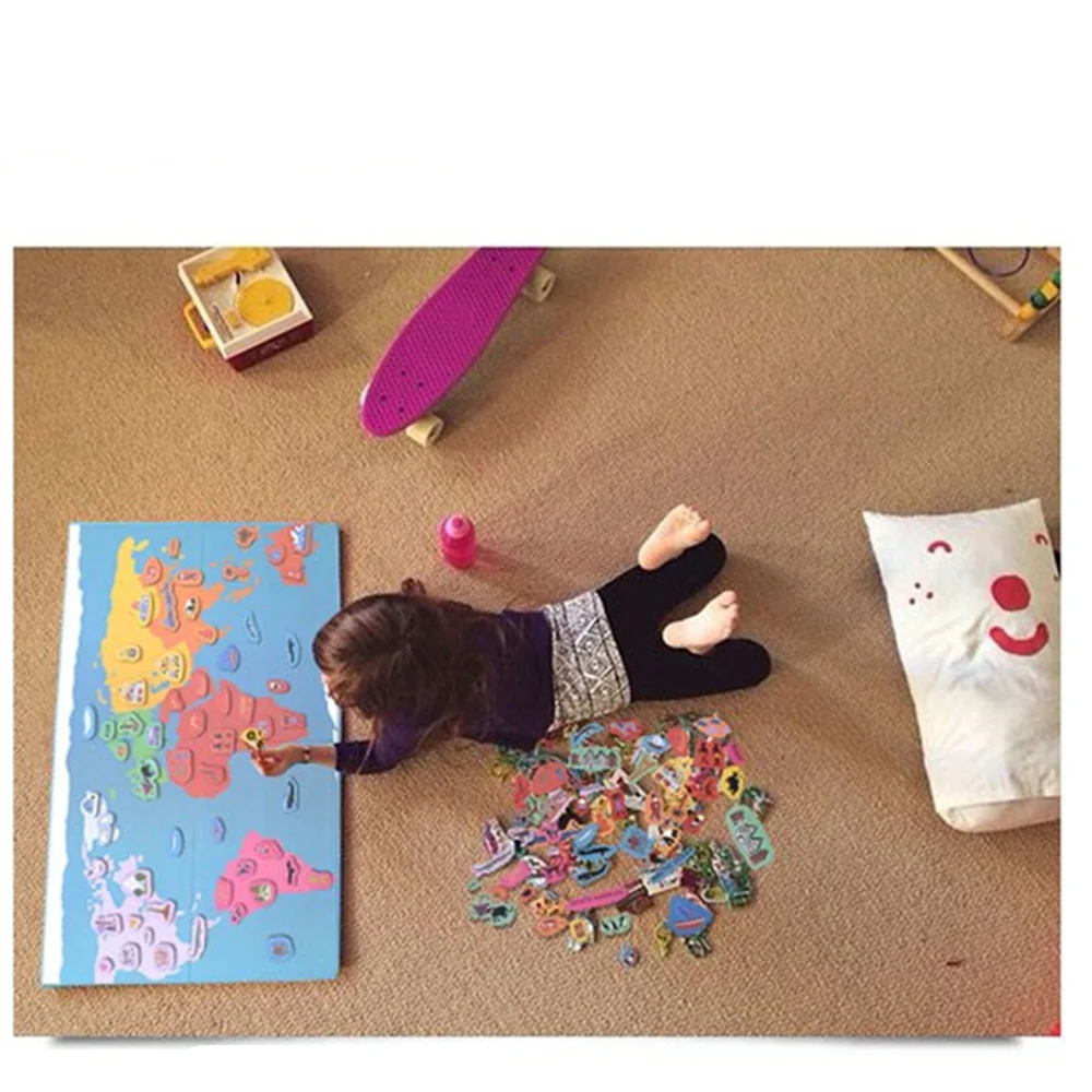 

131 pcs Magnetic Fun Hello World Map Puzzle Educational Toy For Children 3d Puzzles Montessori Material Wooden Toy for child