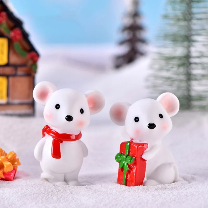 4Pcs Cute New year Christmas Snow Rat Little Mouse Gift Small Statue Figurine Ornament Miniatures Home Decoration Children Toy - Цвет: A