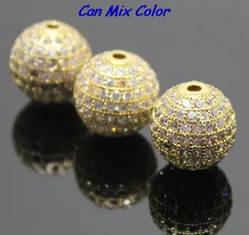 

10mm hogt43 pave spacer findings Boutique Micropave Round Shape Beads Zircon micro inlay Beads Brass Rose Gold bead crystal