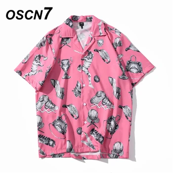 

OSCN7 Casual Streetwear Beach Printed Short Sleeve Shirt Men 2020 Hawaii Oversize Fashion Harujuku Women Shirts XQ130