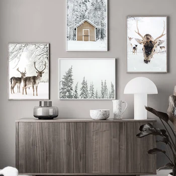 

Winter Snow House Deer Forest Landscape Wall Art Canvas Painting Nordic Posters And Prints Wall Pictures For Living Room Decor