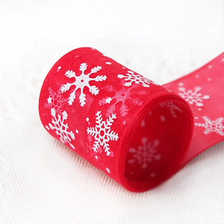 5Yards 4cm Width Red/White Snowflake Christmas Lace Ribbon Fashion Festive Gift Package Ribbon Decoration DIY Sewing Crafts
