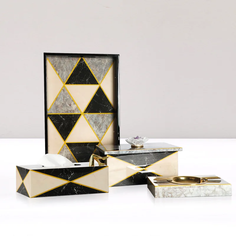 

Wood Piano Finish Frame Tray Tissue Box Restaurant Hotel Decoration Soft Loading Home Geometric Pattern Decoration