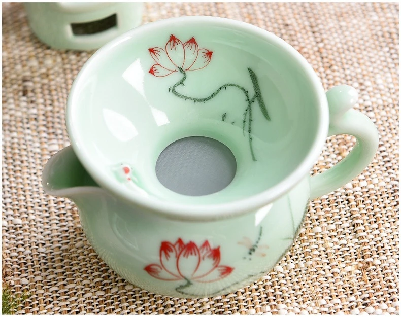 Celadon чай кунг-фу есть костюм Jindezhen ручной Карп чашка Dehua керамика чайный набор