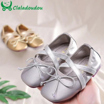 

13-18cm Girls School Shoes Kids Shoes Girls Silver Gold Princess Dance Flats Shoes Girl Children 3-6 Years Old Soft Fashion Shoe