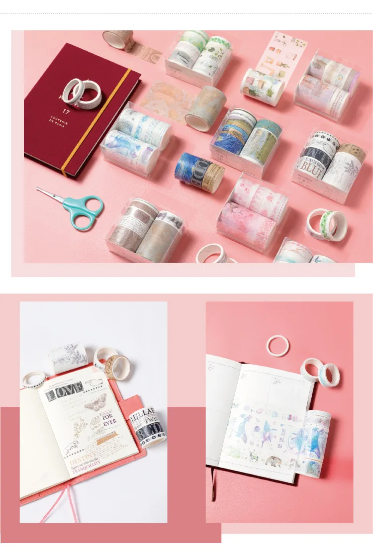 7pcs/lot Vintage Washi Tape Set Masking Tape Japanese Stationery Stickers Scrapbooking Kraft Journal Supplies