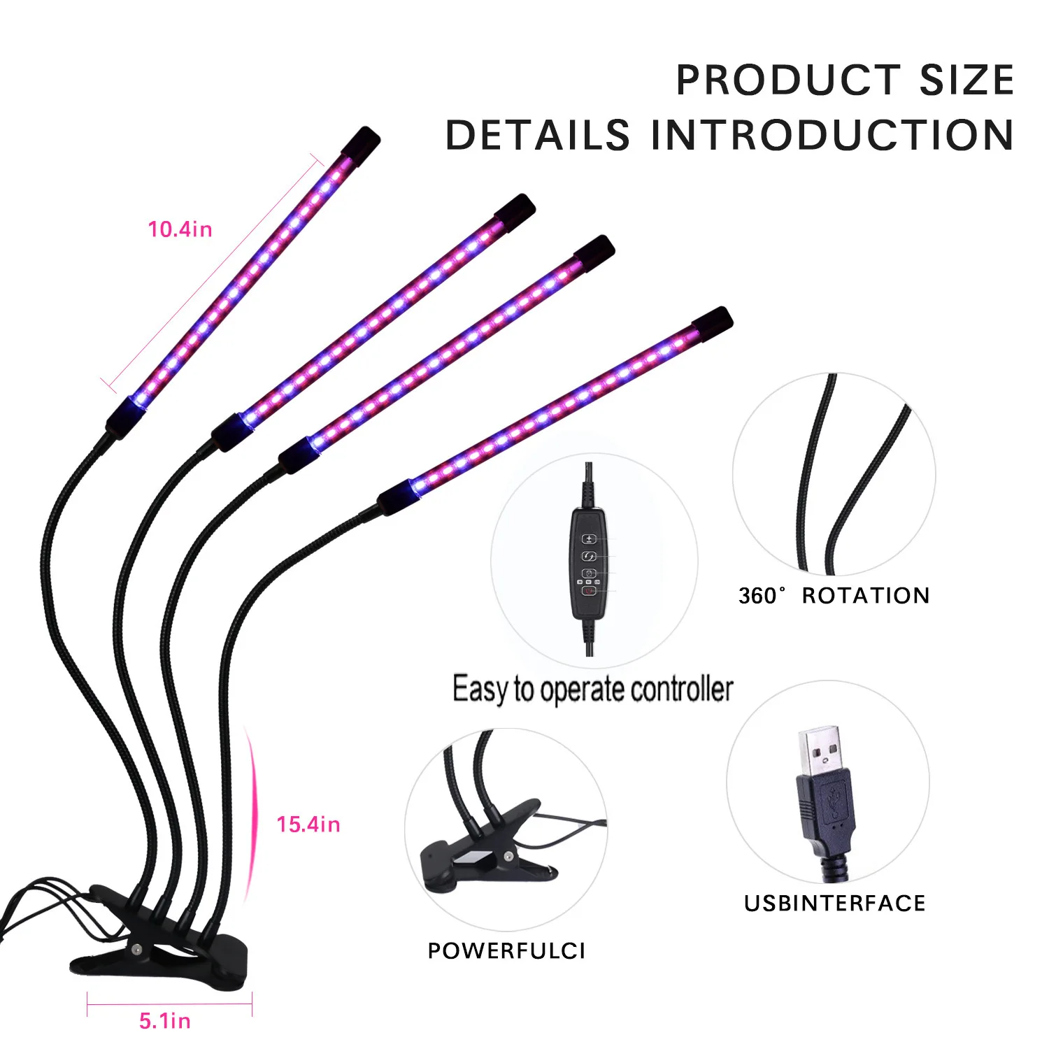 

Led Clip Lamps for Plant Growing USB Dimming Timing Desktop Two Three Four-Head Plant Lamp