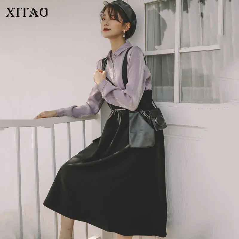 XITAO модное платье на ремешке, кожаное платье с вышивкой, женское платье в Корейском стиле, уличная одежда, Весенняя новинка, GCC3141