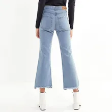 KLV модные женские джинсы с кисточками, на пуговицах, на молнии, с карманами, повседневные расклешенные брюки с высокой талией 9,2