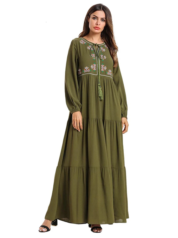 Green dress Платье Дубая Макси мусульманское платье хиджаб женские одеяние мусульмане Longue Caftan пакистанские турецкие мусульманские платья Vestidos Largos - Цвет: Green dress
