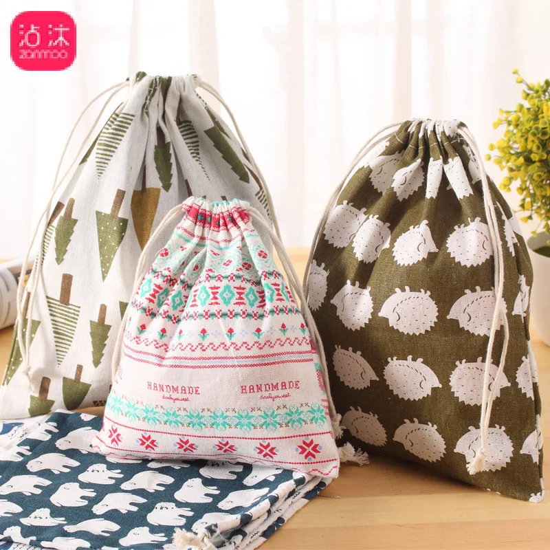 

0091 Yilan Pure Cotton Travel Storage Bag Drawstring Bag Zakka Drawstring Luggage Bag Cotton Linen Fabric Home Storage