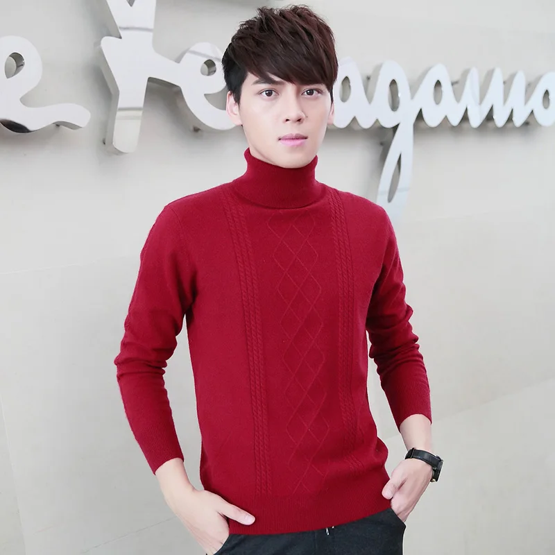 Winter New Sweaters Turtleneck 7 Colors soft Jumpers Cashmere and wool Knitting Pullovers men clothes tops - Цвет: red