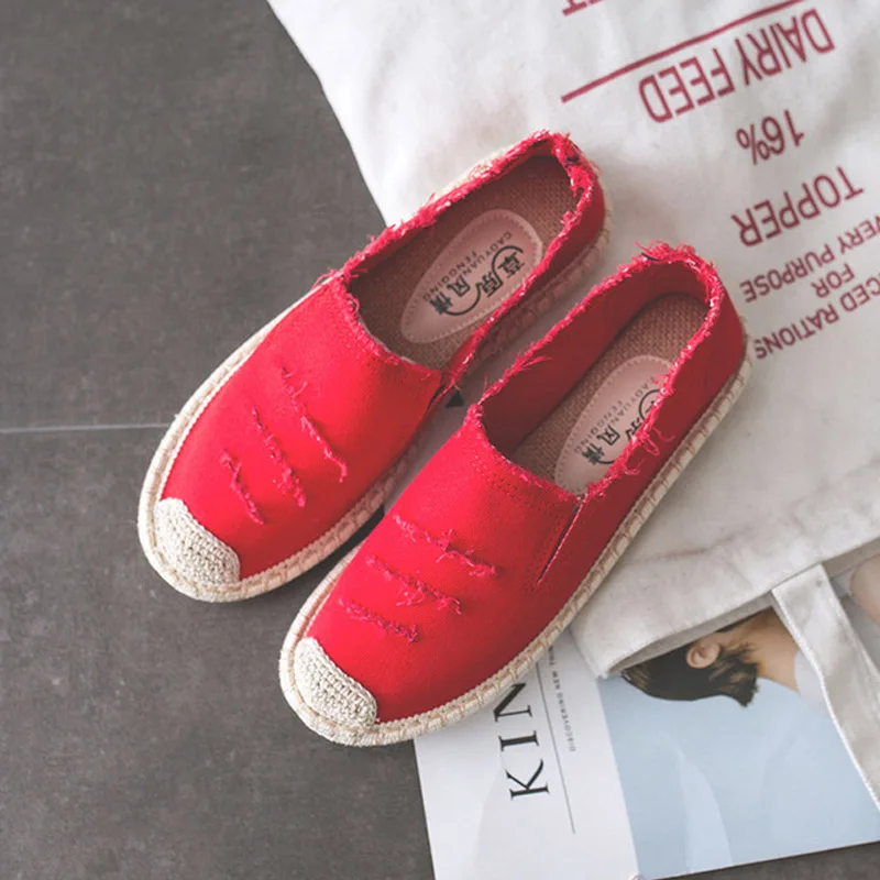 Женская обувь на плоской подошве; слипоны; женские эспадрильи; Лоферы без застежки; дышащие женские эспадрильи; коллекция года; весенняя обувь; Новая женская обувь - Цвет: Summer Red