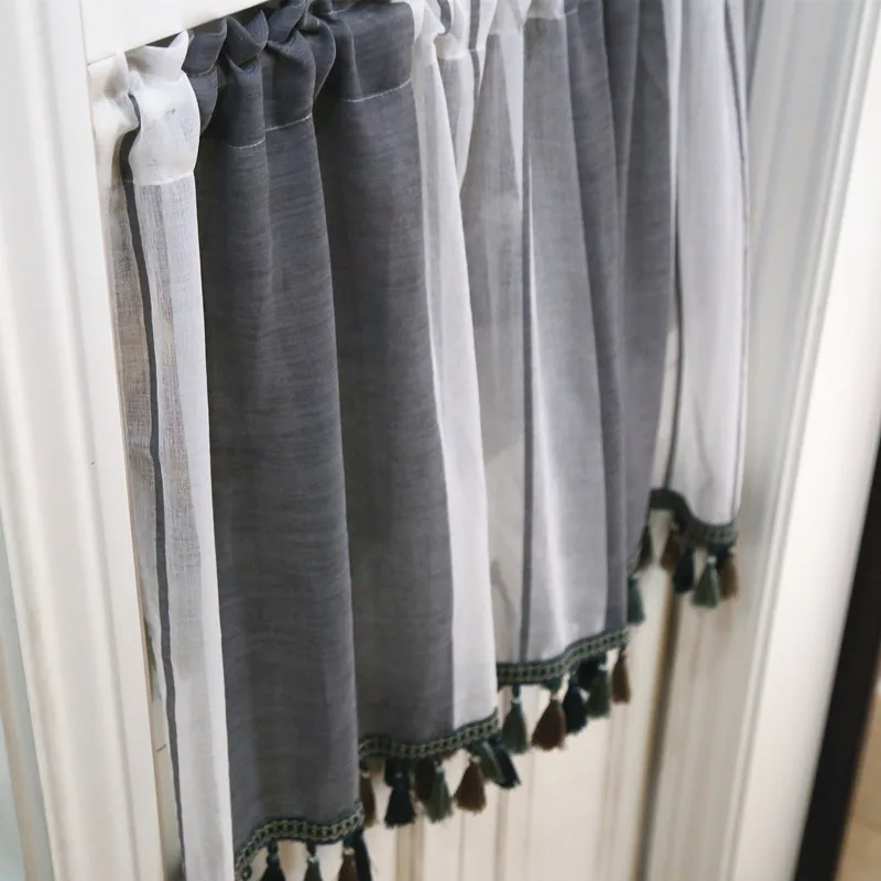 140x60cm Nordic Grey stripe sheer half curtain curtain washbasin entrance baywindow