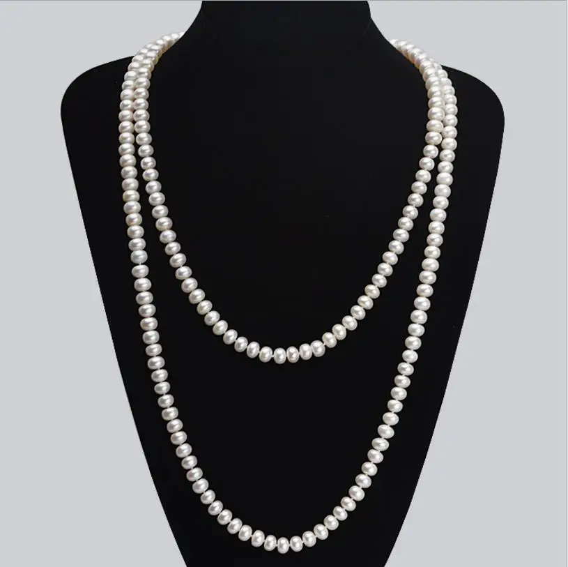 409+Pearl necklace natural freshwater pearl sweater chain 140cm