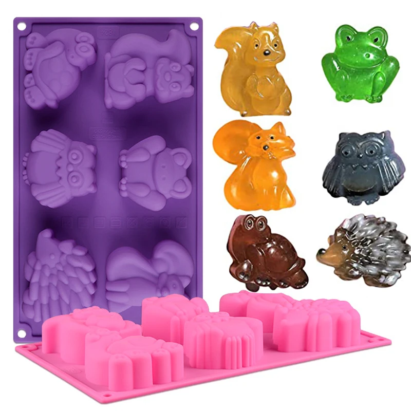 1Pcs Forest Animals Silicone SoapMold Squirrel Frog Fox Turtle Owl Hedgehog Tray for Ice Cube, Jello, Cake Soap Making