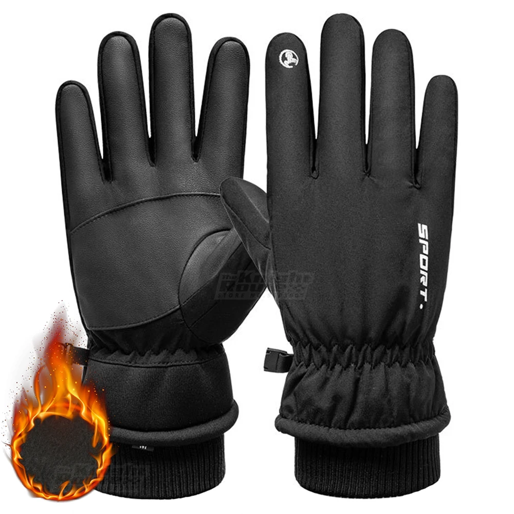 

Black Winter Motorcycle Gloves Fleece Keep Warm Water-Repellent Gloves Moto Motocross Motorbike Touch Screen Riding Gloves Men