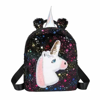 

2020 fur mini unicorn backpack bling sequin star travel bags for girls lovely colorful backpack drop shipping M575