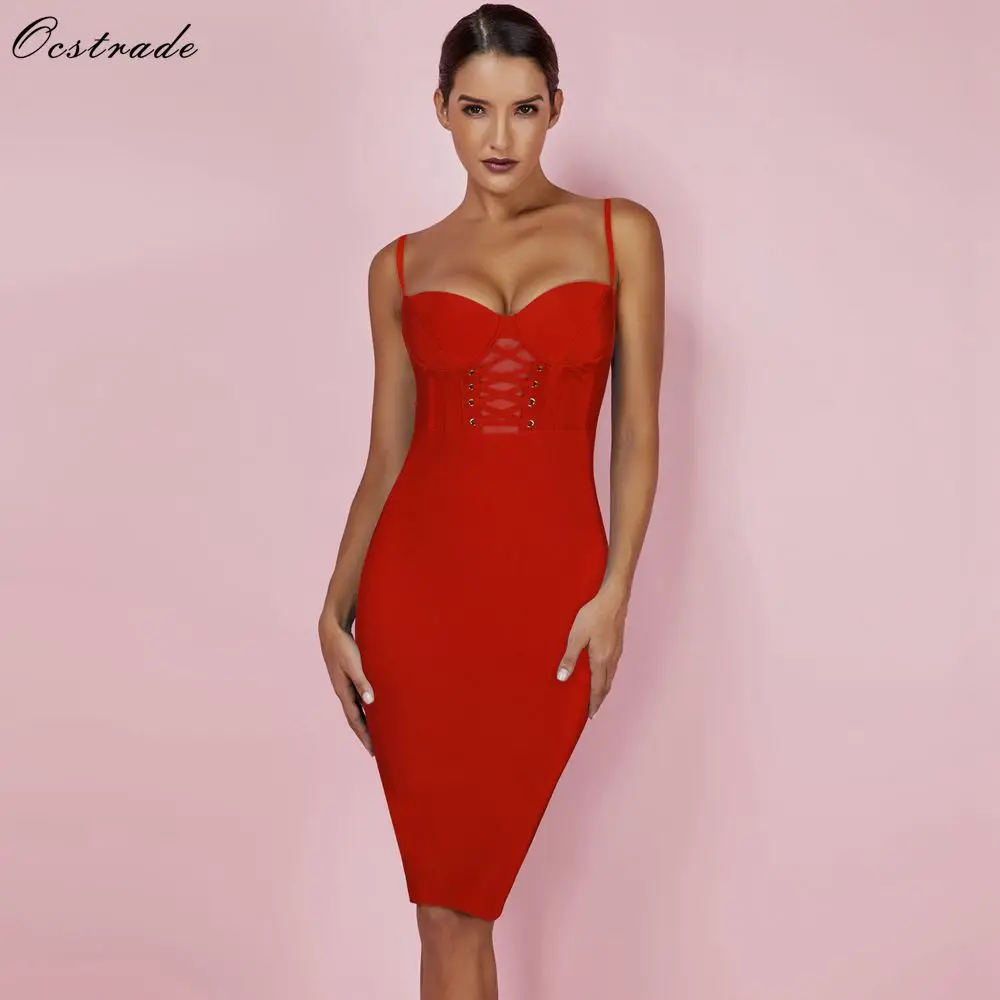 Ocstrade красное Бандажное платье осень 2019 Новое поступление шнуровка вискозное