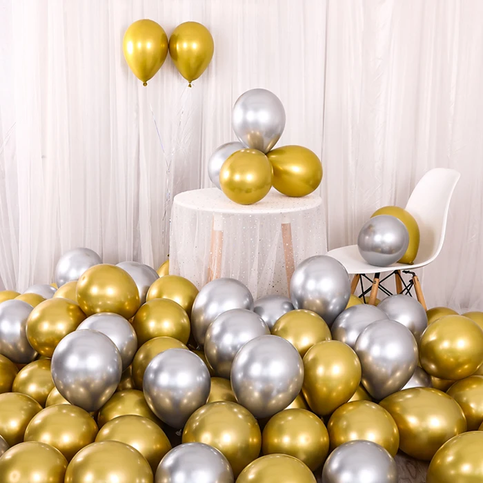 

10PCS 12inch silver gold Metallic Latex Balloons Pearly Metal balloon Gold Colors Globos Wedding Birthday Party Supplies Balloon