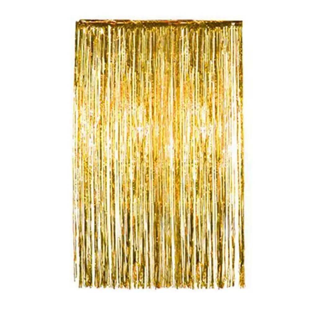 2M Gold Silver Metallic Foil Tinsel Fringe Curtain Birthday Party Decoration Wedding Photography Backdrop Curtain Photo Props