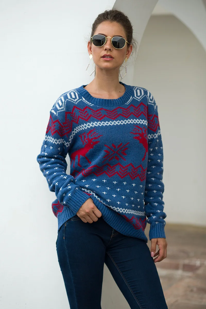 DANJEANER/, Рождественский свитер, Классический плотный вязаный пуловер с длинными рукавами и оленем, большие размеры, трикотажные джемперы, уличная одежда