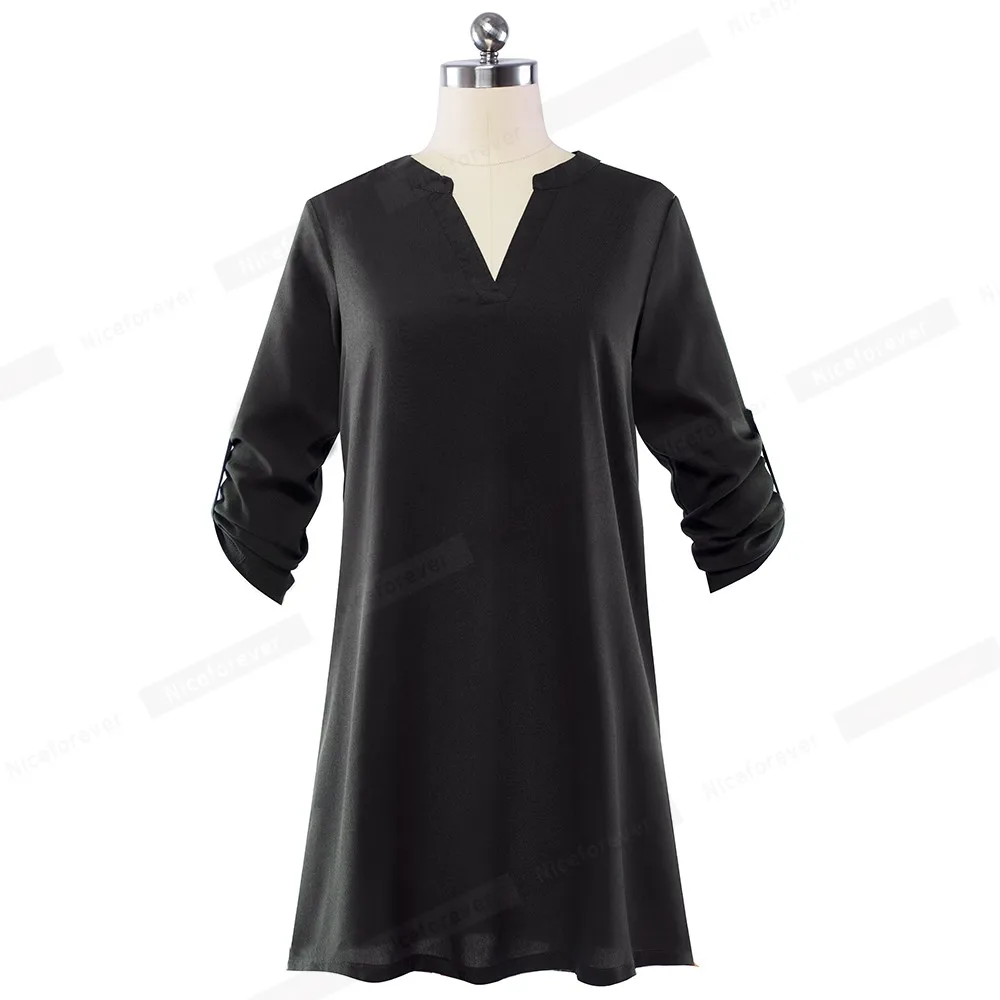 Nice- Forever Новое Осеннее повседневное однотонное платье с v-образным вырезом vestidos женское свободное Цельнокройное платье A179