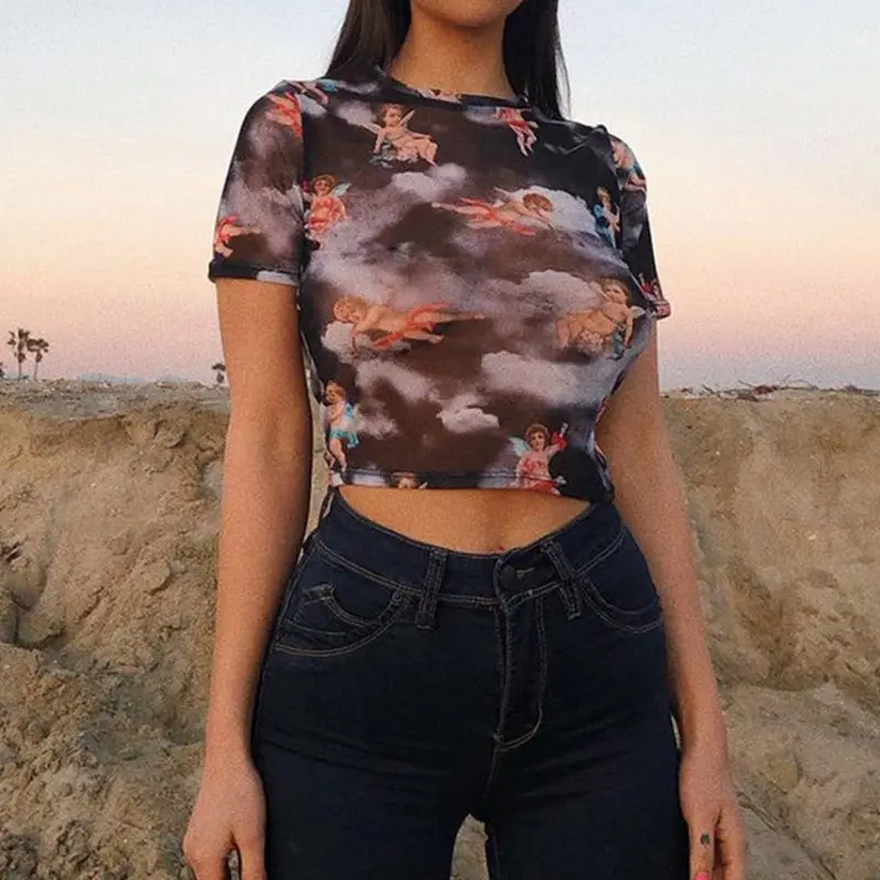 mesh turtleneck crop top