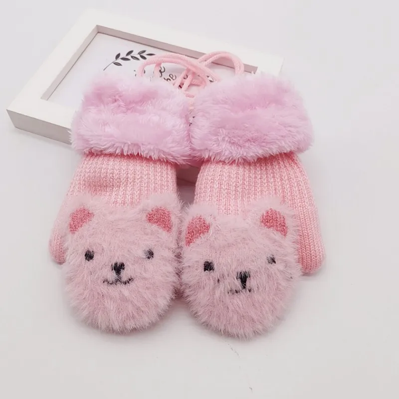 Новые детские перчатки с мультяшным принтом, От 4 до 7 лет, варежки, двойные толстые вязаные теплые перчатки, зимние перчатки для маленьких мальчиков и девочек