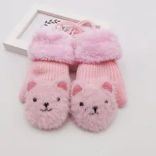 Новые детские перчатки с мультяшным принтом, От 4 до 7 лет, варежки, двойные толстые вязаные теплые перчатки, зимние перчатки для маленьких мальчиков и девочек