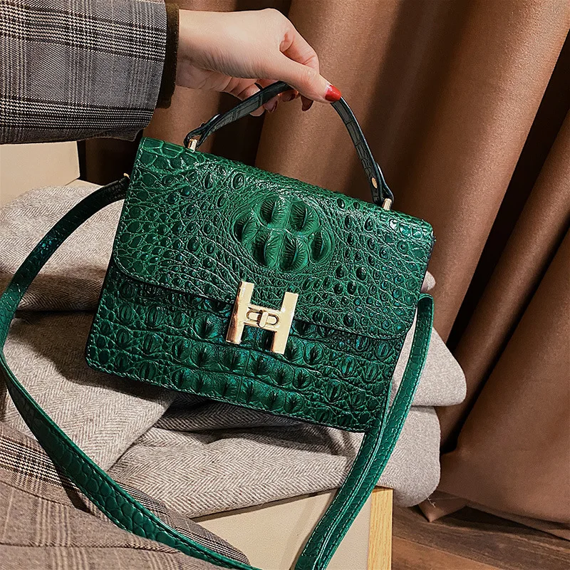 

Textured Bag Women's 2020 New Style Crocodile Pattern Hand Shoulder Square Sling Bag Winter Versatile Ulzzang Shoulder Bag