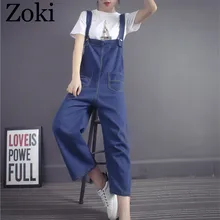 Zoki джинсовый синий женский комбинезон весна-осень, винтажные Свободные Комбинезоны с граалями, Повседневный хлопковый топ, джинсовый комбинезон, уличный стиль