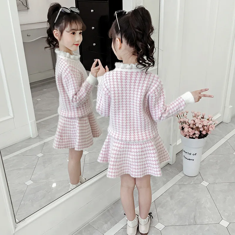На осень-зиму детская одежда для подростков, девочек Комплект Плед толстый свитер+ юбка-пачка, 2 шт. костюмы с юбкой Детская одежда Одежда для девочек
