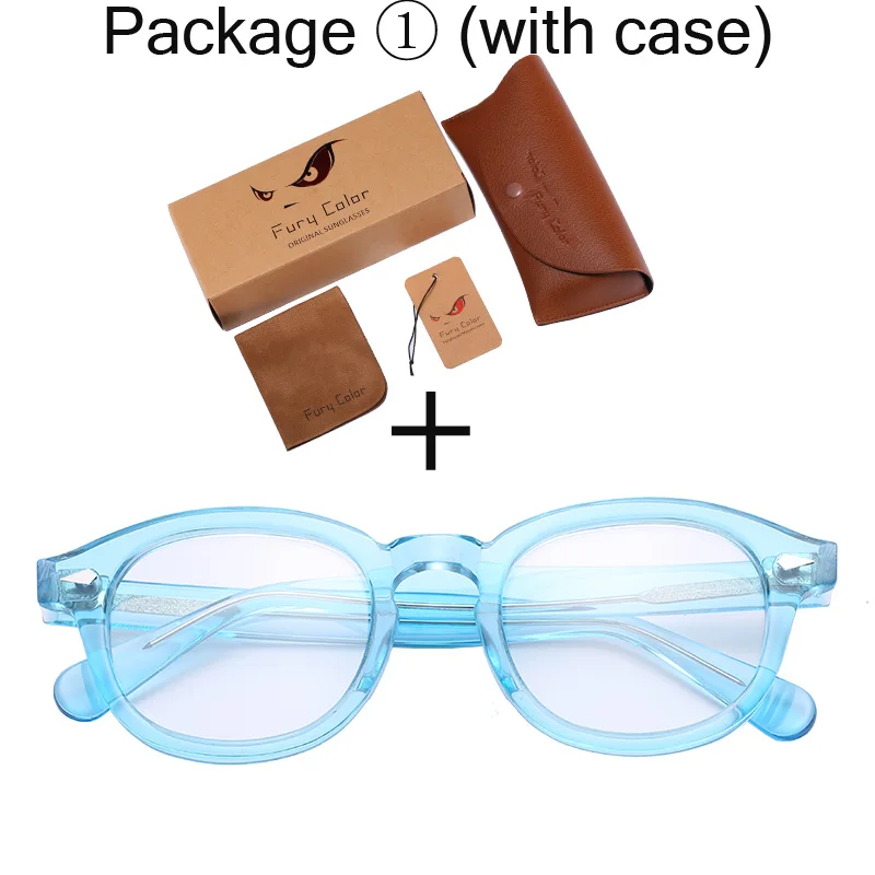 Круглые ацетатные оптические прозрачные очки, очки с прозрачными линзами, ретро очки для близорукости, оптические очки для мужчин и женщин по рецепту - Цвет оправы: blue transparent-1