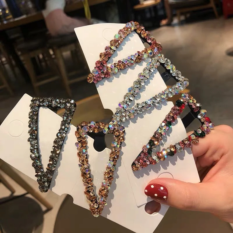 Female Triangle Geometric Crystal Temperament Hairclip Womens Jewerly Hair Accessories Charm Shining Hollow Hairpins Headpieces | Украшения