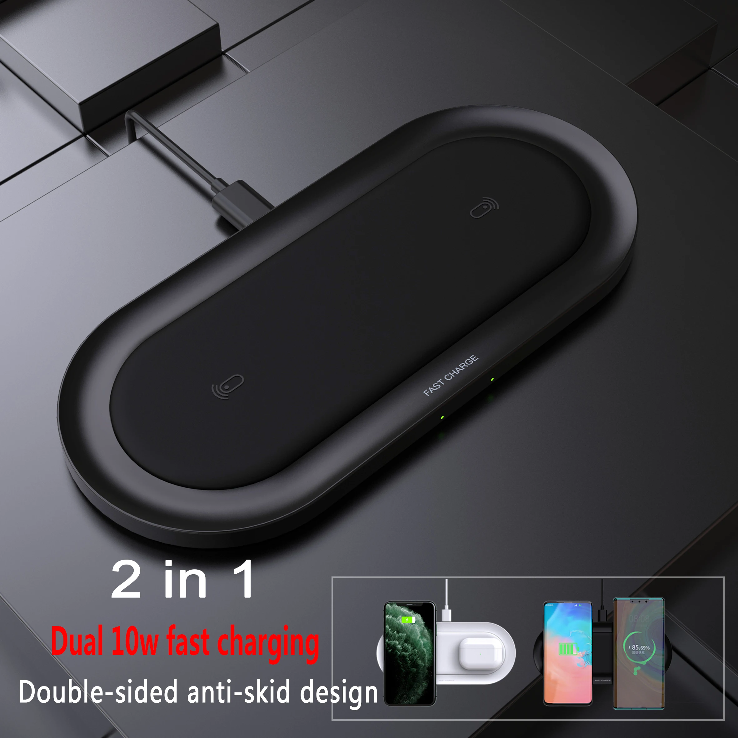 2 in1 Fast Dual Wireless Charger Pad for Airpods Pro for iPhone X XR XS 11 Pro Max Samsung S10 Xiaomi QI Induction 20W Charging