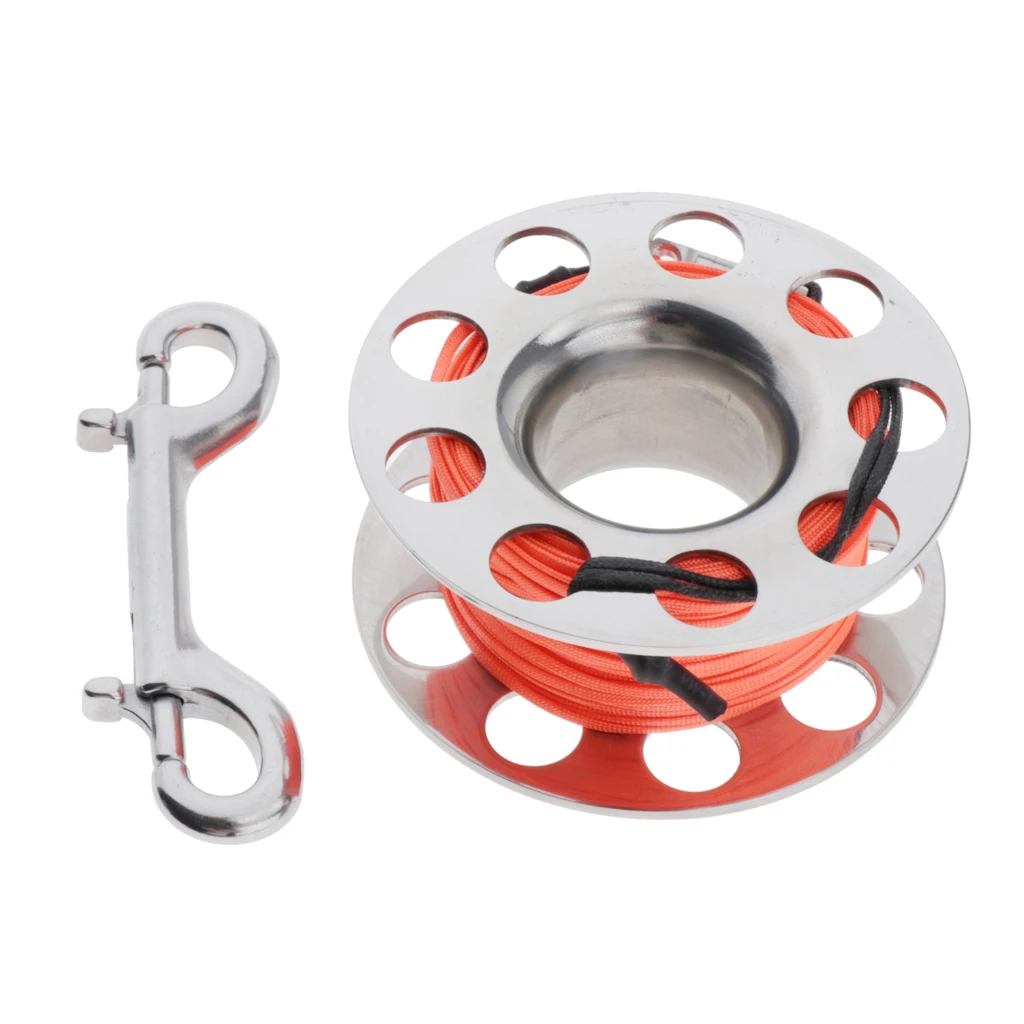 Scuba Diving Finger Spool, Lightweight Stainless Steel Dive Reel, Double Ended Bolt Snap Clip, 59ft Strong Line