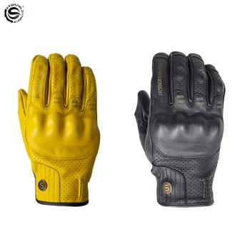 

Star Field Knight Classic Vintage Rether Gloves Motorcycle Cycling Protective Gloves Sheepskin PVC Finger Touch Screen Gloves MX