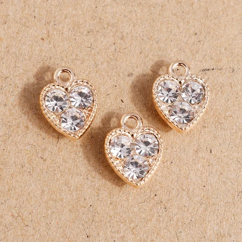 10*13mm Small Crystal Love Heart Charms for Jewelry Making Gold Silver Color Alloy Charms Pendants Fit Necklaces Earrings