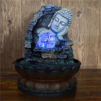 

Home Led Water Fountain Ornaments Zen Lotus Base Sleeping Buddha Home&Garden Feng Shui Crafts Creative Waterscape and Humidifier