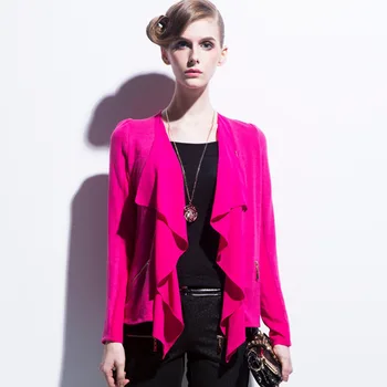 

New 2020 Ruffled Chiffon Stitching Irregular Knitted Cardigan Women Long Sleeve Perspective Blue Open Stitch Jumpers D5320232