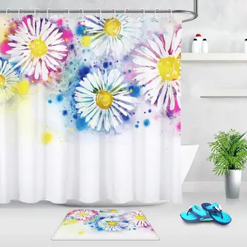

Watercolor Daisies Shower Curtain Waterproof Polyester Fabric Curtains Bathroom Shower Bathtub Home Decorative