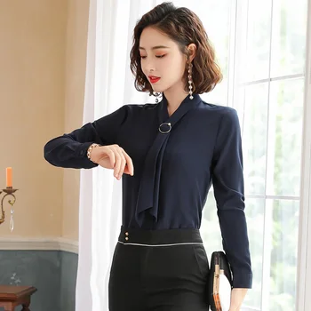 

New elegant Ruffles women shirt formal Slim temperament Long sleeve blouses OL office ladies plus size tops fashion clothes