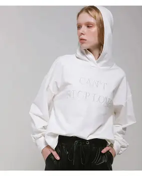 

Women's Long Sleeve Sweatshirt White Cotton Simple Embroidered Loose Hoodie