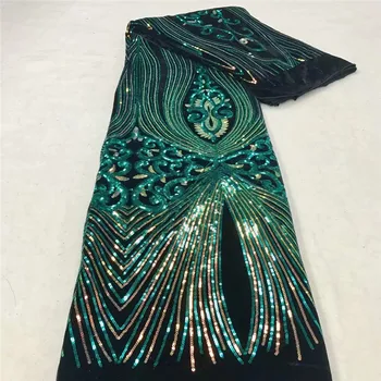 

Latest Nigerian Velvet Voile Lace Fabric green Color Sequins African Net Lace Fabric Soft Stretch Velvet Lace For Wedding Dress