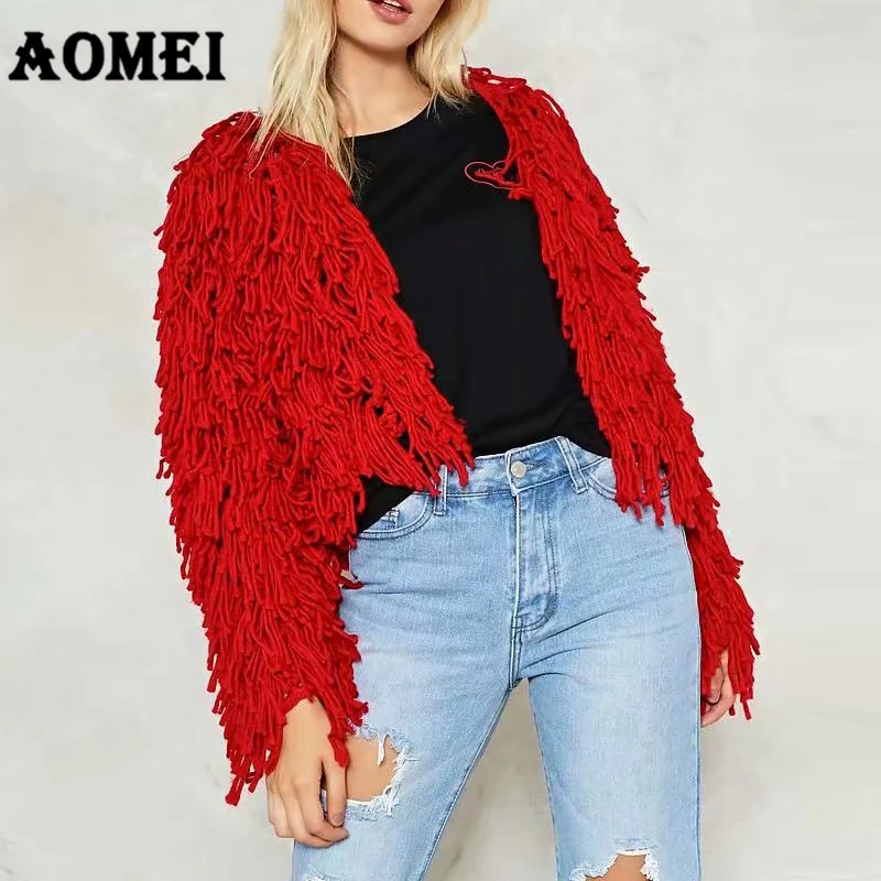 Рождественский свитер кашемировый кардиган с кисточками вязаные жакеты ручной