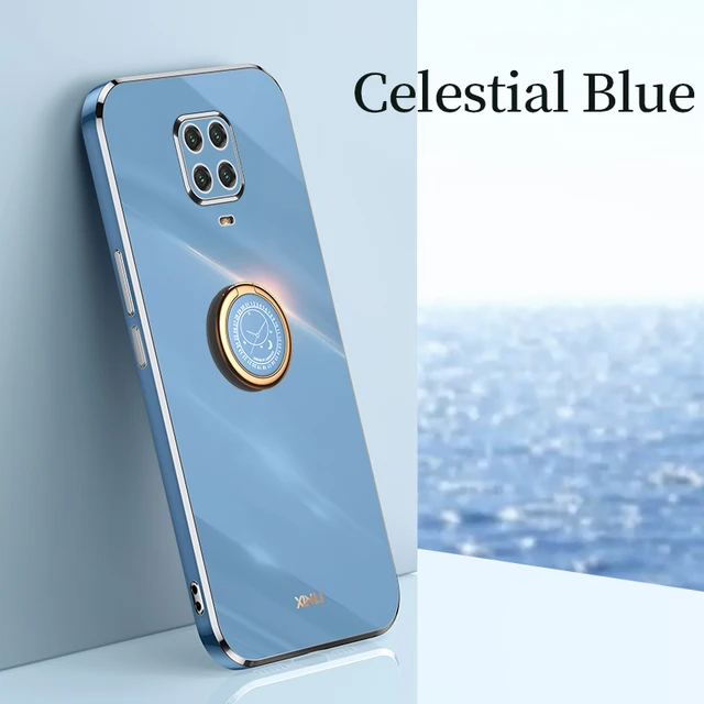 Plating Square Finger Ring Holder Phone Case On For Xiaomi Redmi Note 9 Pro Max Note9 S 9s 9pro Luxury Soft Silicone Stand Cover ZH ZB Gray Blue