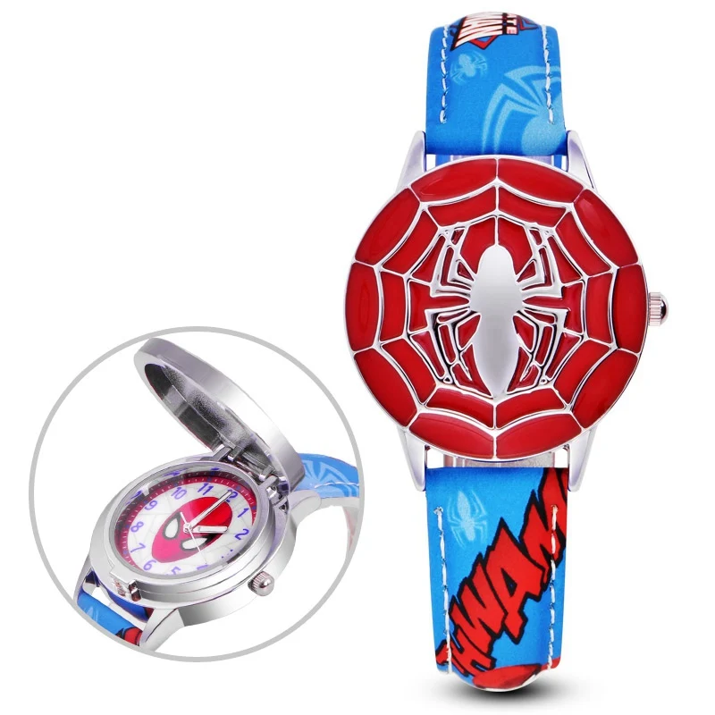 Super Hero Marvel Avengers Captain America Children's Quartz Waterproof Flip Watch Child Leather Watches Iron Men Spider Cool - Цвет: 81037 Blue