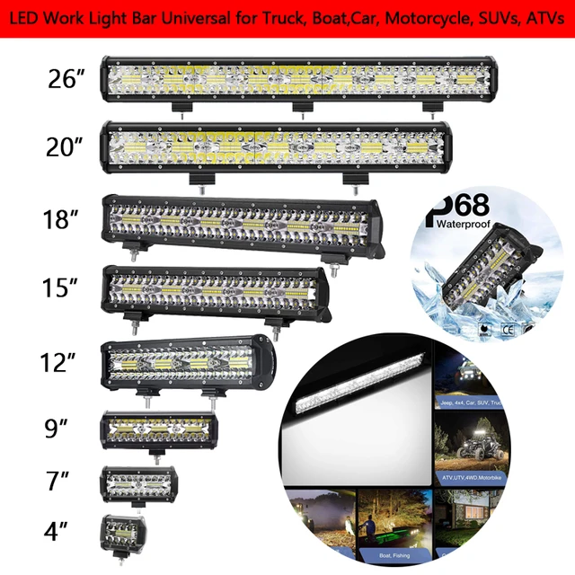 Led Word Light Bar 4 7 9 12 15 18 20 26 Waterproof Work Light Combo  Car Boat Hight Low Beam Spot Flood Road Light Lamp - Light Bar/work Light -  AliExpress