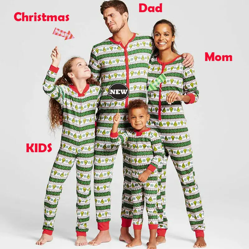 

New Happy Red and Green Christmas Pajama Set for Autumn and Winter Parent-child Leisure Festival Cute Family Matching Outfit